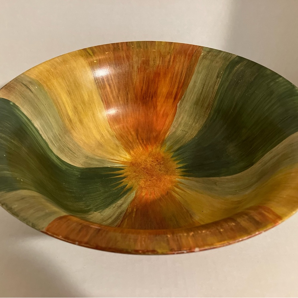 Beautiful 13 1/2” Multi-Color ~ Yellowish Center ~ Bowl